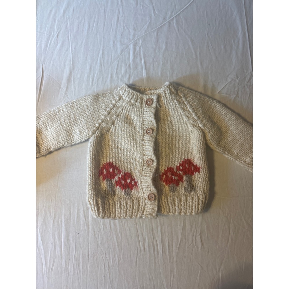 Huggalugs Mushroom Cardigan Kids 2-3T Cream Excellent Chunky Knit Button Sweater